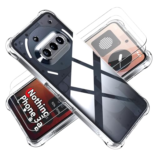 Tieeyivv Funda para Nothing Phone 3a Case con 2 Piezas Protector de Pantalla Cristal Vidrio Templado Transparente TPU Soft Incorporado Cover Anti-rayones Protección Bumper