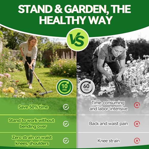 Gardenia Iron Weeding Rake with Handle 3.0, Heavy Duty Iron Rake for Gardening and Weeding, 2026 Upgraded 9-Tine Garden Weed Puller Tool, Garden Weed Rake Tool for Removing Weeds, Soil Aeration by GlimHirVox - Image 5