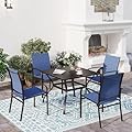 SUNSHINE VALLEY Outdoor Dining Sets for 5 Pcs,Patio Table and Stable Outdoor Dining Blue Chairs Metal Frame Patio Dining Sets Lawn Garden,Patio Dining Sets.