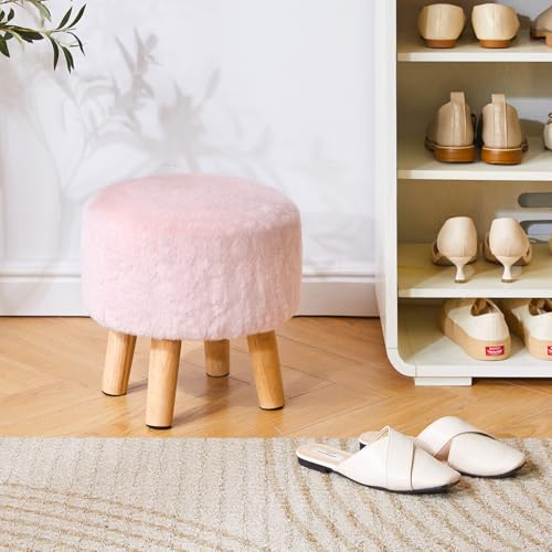Pink Soft-Padded Ottoman Footrest with Wood Legs UHBD035P
