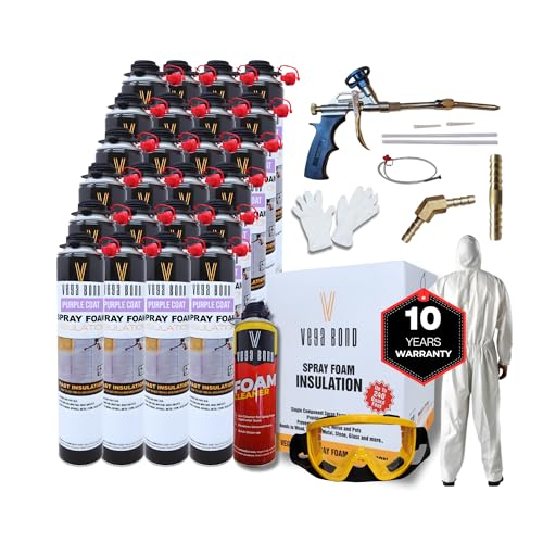 Vega Bond Single Component, Self Expanding, Purplecoat Closed Cell Insulation Spray Foam 29 oz w/ 5.66 R-Value, Acoustic Spray, 20 BF Coverage per can at 1 inch Thickness (24 Packs + All Accessories)