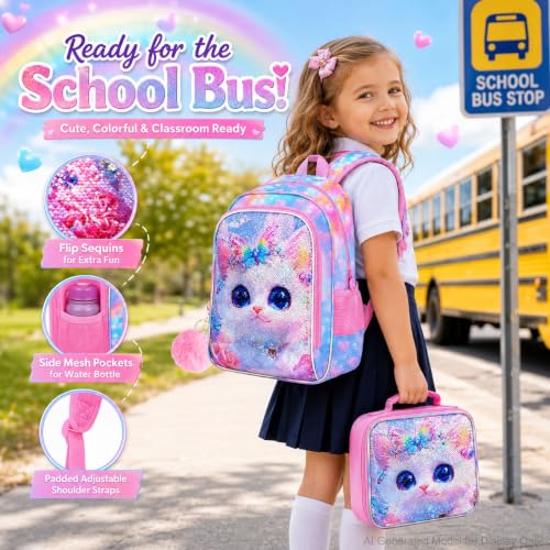 Image of 16 inch Backpack for Girls Boys 4-8, 3Pcs Kids Bookbag Set with Lunch Box, School Bag for Preschool Kindergarten