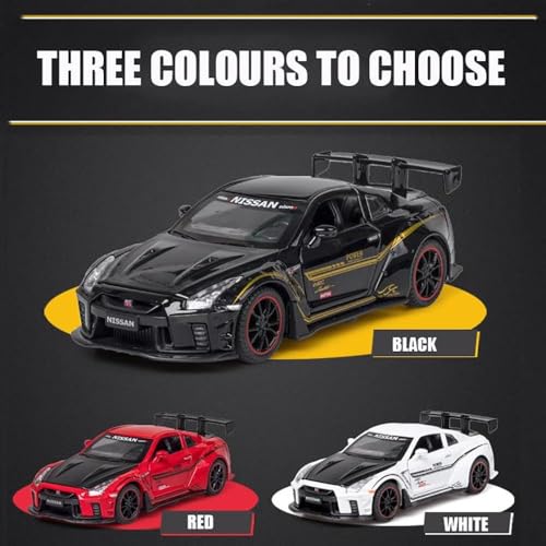 Image of 1:32 Scale Nissaan GTR Model Alloy Metal Pull Back Toy car for Kids with Openable Doors & Light, Music Toy Vehicle for Kids (1:32 Nissaan GTR (White))