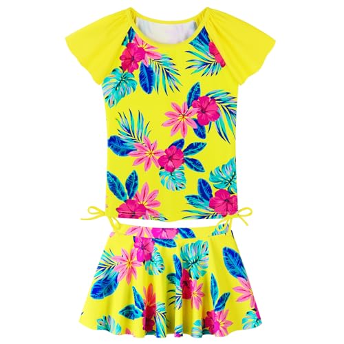 Image of Girls Rash Guard 2 Pieces Bathing Suit UPF50+ Swimsuit with Swimming Skirt Swimwear 2-14Y