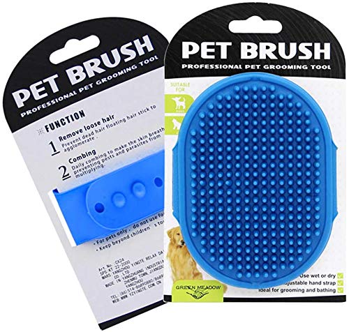 Dog Cats Grooming Brush, Shampoo Bath Massage Brush, Rubber Comb with Adjustable Handle, Blue and Yellow, Pack of 2