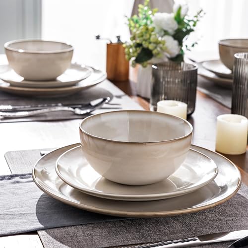 Image of GBHOME Dinnerware Sets For 6, 24Pcs Stoneware Plates and Double Bowls Sets, Dishwasher&Microwave Safe