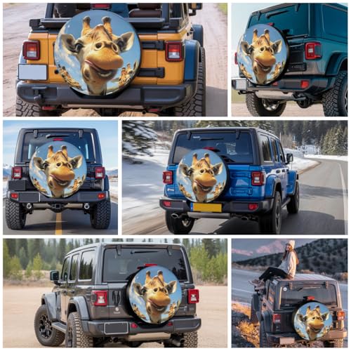 Image of GENANY Giraffe Father's Day PVC Spare Tire Cover for RV Trailer, Waterproof, No Camera Hole, Size 17 Fits 31-33 Inch
