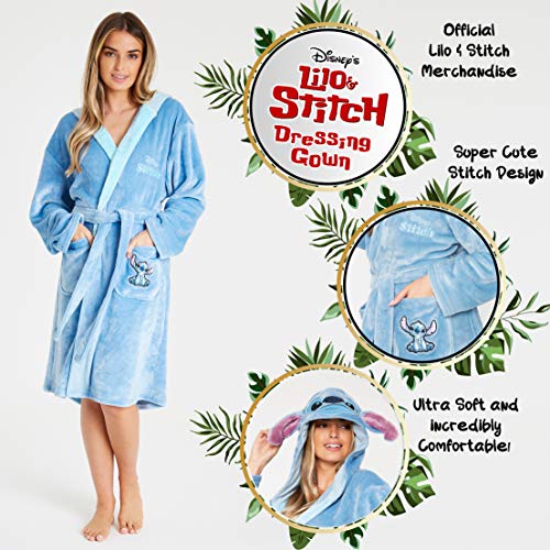 Image of Disney Robes for Women, Lilo and Stitch Bath Robes, Fleece Bathrobe with Hood, Soft Polyester