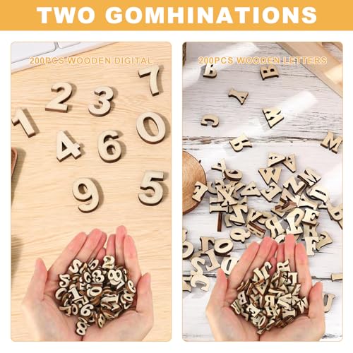 400 Stück 15mm Kleine Holzbuchstaben zum Basteln und Holzzahlen: 200 STK Holz Buchstaben(A-Z) & 200 Holz Zahlen(0-9), für DIY Handwerk Home Hochzeit Party Dekoration