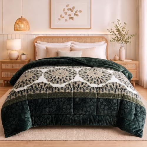 Image of SANMARINO Luxury Flannel Quilted Comforter for Double Bed | Ultra Soft Plush Razai with Modern Floral Design | Fuffly, Cozy All Season Blanket for Mild & Heavy Winter |220x230 cm,Charcoal Grey