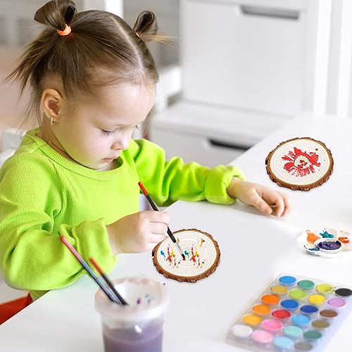 wohohoho 32pcs 3.6-4 inches Natural Wood Slices, Unfinished Predrilled Wood Rounds with Hole Thickened Wood Cookies Coasters with Bark for DIY Christmas Ornaments Wedding Decorations Craft Supplies by WOHOHOHO - Image 2