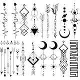 Oottati 8 Sheets Arm Temporary Tattoos Arrow Heartbeat Moon Sun Square Triangle Totem Symbol