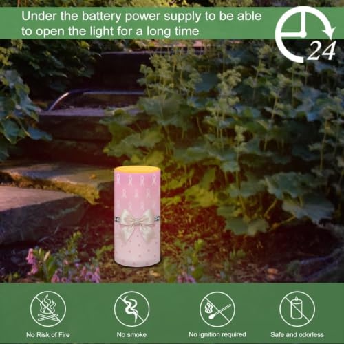 Image of Poceacles Flameless Candle Battery Powered with Remote Control Breast Cancer Awareness LED Night Lights Pillar Candle Tealights Home Indoor Decor, Pink Ribbon Bow Cherry Blossom Print