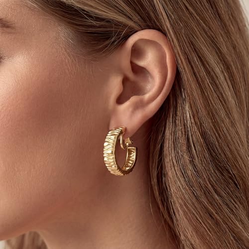 Image of Clip on Earrings for Women, 14K Gold Small Gold Hoop Earrings, Hypoallergenic Non Pierced Hoop Earring for Women