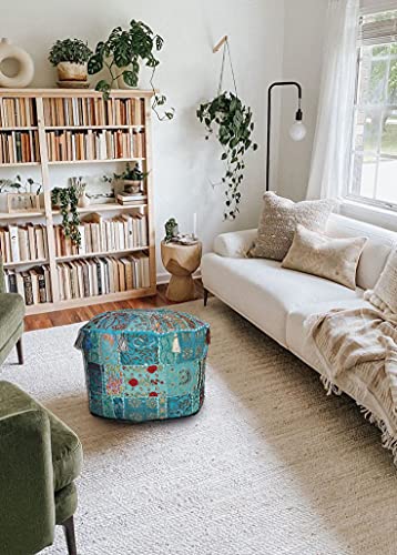 Aakriti Indian Pouf Fußhocker mit Stickerei Pouf, indische Baumwolle, Pouffe osmanischen Pouf Cover mit ethnischem Dekor… – Bild 7