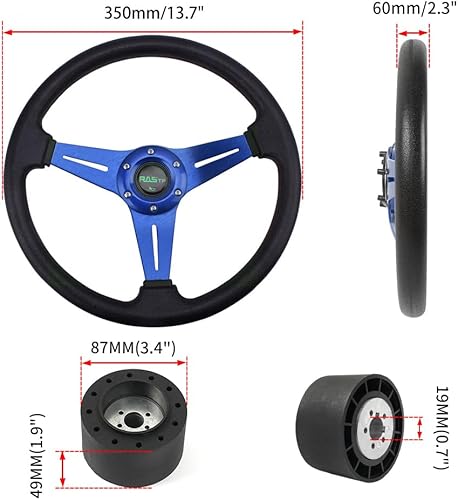 Miniatura 5 de RASTP Volante de barco de 13.8 pulgadas con adaptador de volante marino de eje de 34 pulgadas para la mayoría de barcos marinos, barcos, yates,