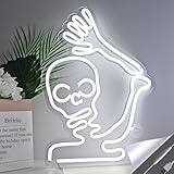 Britrio Skull Halloween Decoration LED Neon Sign Skeleton Wall Art Decor Light for Window Entryway Front Porch Door Bedroom Home Party Supply Kids Gift Cold White 5V Powered by Usb