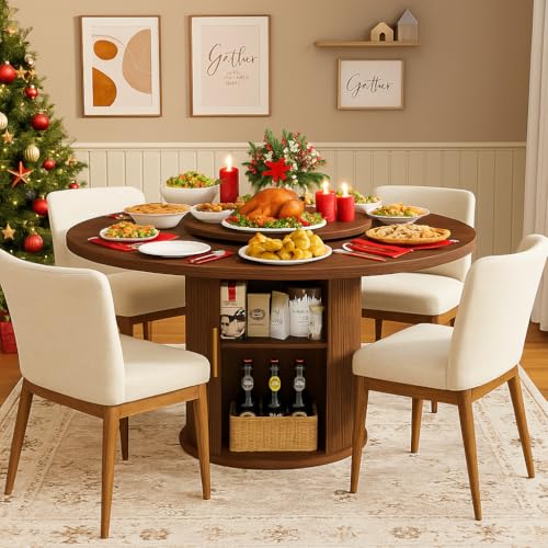 55' Round Dining Table for 6, Modern Kitchen & Dining...