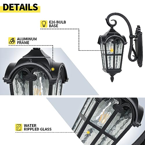 17.1'' Aluminum Outdoor Wall Lights- Black Roman Style Waterproof & Anti-Rust Exterior Lighting Fixtures, Hammered Outdoor Wall Lantern for Porch Patio Garage Courtyard Hallway Doorway