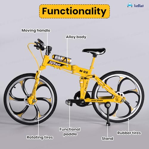 Image of FunBlast Vintage Mini Metal Bicycle - 1:8 Die-Cast Realistic Mount Bike Model, Retro Alloy Classical Cycle Toy for Desktop Ornament, Home Decor, Scene Model (Yellow)