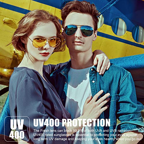 Image of The Fresh Classic Aviator Sunglasses for Men Women, Metal Frame Mirror Lens, Pilot Style, Includes Cleaning Cloth, Pouch