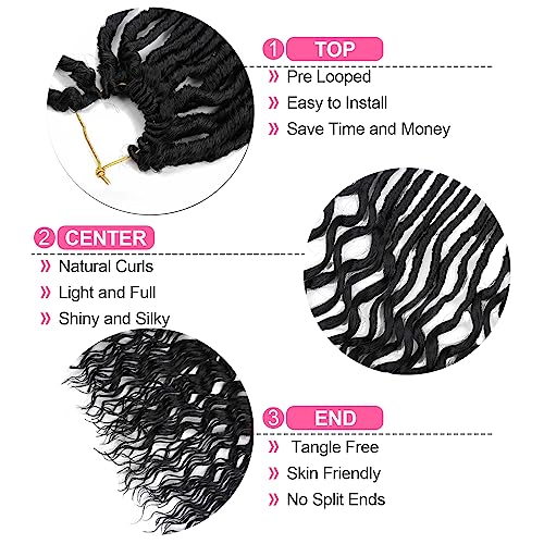FANWYFYU New Faux Locs Crochet Hair With Deep Curly Ends 30 Inch 6Packs Black Goddess Soft Locs Synthetic Braids Prelooped Dreadlock Hair Extensions ((1B) - Image 3