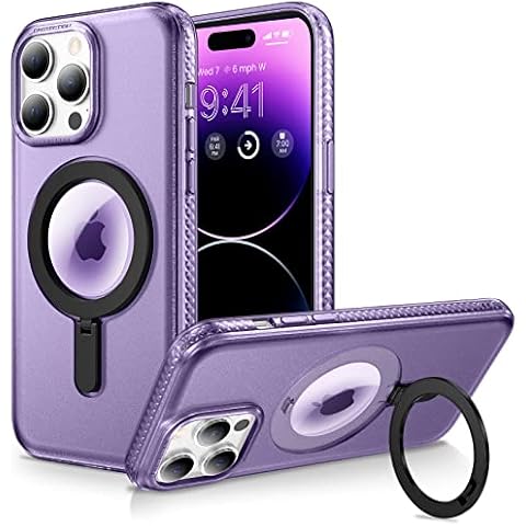 Doeshine for iPhone 14 Pro Max Case Compatible with MagSafe, Built-in Kickstand, Anti-Yellowing Scratch, Shockproof Clear Hard Back Cover for iPhone 14 Pro Max 6.7 Inch (Purple) Cover