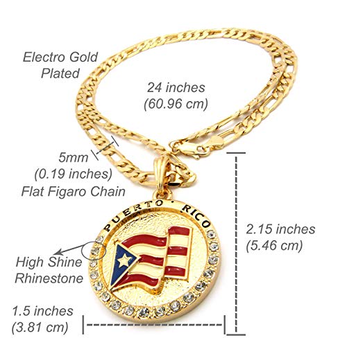 Fashion 21 Puerto Rico Flag Pendant 5mm 24" Figaro Chain Necklace Gold Tone3