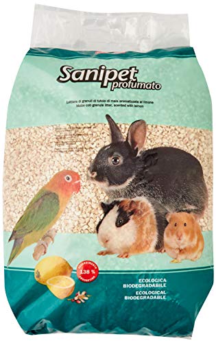 Sanipet Profumato - Lettiera di granuli di tutolo di mais aromatizzata al limone per piccoli animali - 10 Lt