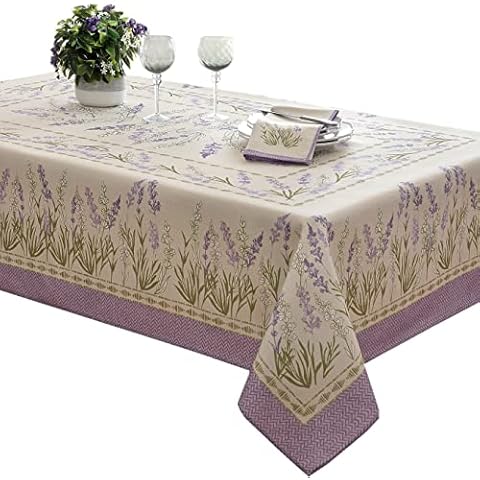 Home Bargains Plus Provence Rectangle Tablecloth, 60 x 102 Inch, Holiday Blanchard Field of Lilacs, Wrinkle and Stain Resistant Fabric Table Cover for Dinner Parties and Banquet Cover