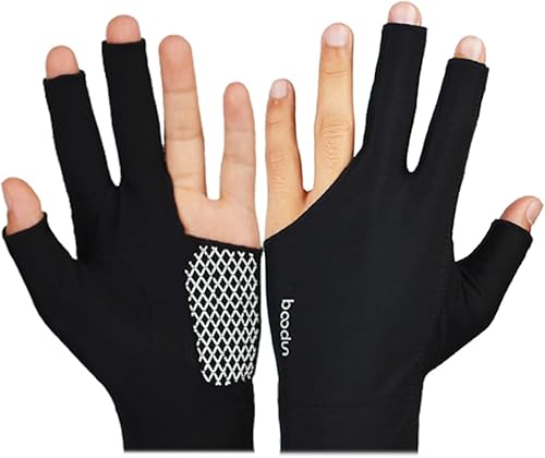Wakauto 3 Finger Billiards Glove Black Stretch Breathable Snooker Glove Anti-Slip for Men and Women M Size