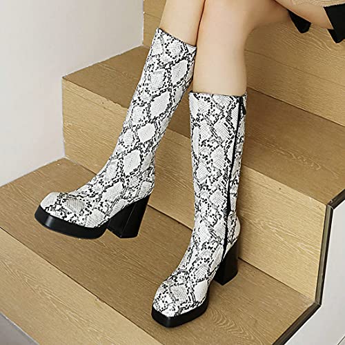 Agodor Women's Snakeskin Knee High Boots Chunky High Heel Platform Animal Print Boots4