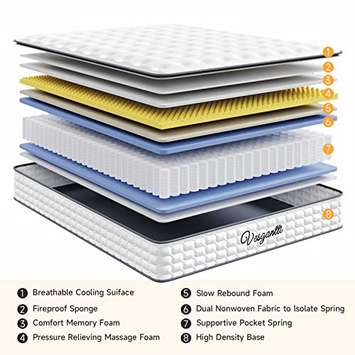 Queen Mattresses, Vesgantti 10 Inch Hybrid Queen Size Mattress In A Box, Pillow Top Queen Bed Mattress, Gel Momory Foam And Pocket Coils Innerspring Mattresses, Pressure Relief, Medium Firm Plush Feel #TOP4