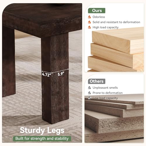 TRIBEWOOD Solid Wood Dining Table for 4-6, 63-Inch Farmhouse Kitchen Table with Heavy Duty Legs, Wooden Rectangular Dinner Tables for Kitchen & Dining Room, Walnut Brown - image 7