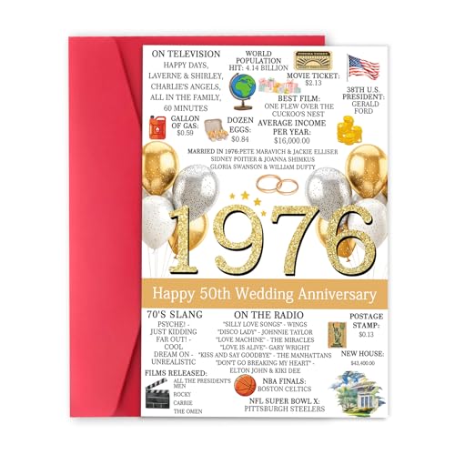 50th Anniversary Card for Women Men,Romantic Golden 50 Year Wedding Anniversary Decorations for Mom...
