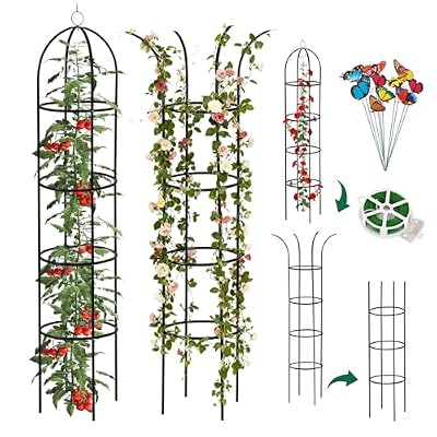 Wellsign 100% Metal Obelisk Trellis for Climbing Plants Outdoor Garden Tower Trellis 6.6ft, Plant Support with Garden Twist Tie for Tomato Cucumber Ivy Vines Rose Potted Plant Trellis Indoor 2 Pack