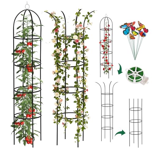 Wellsign 100% Metal Obelisk Trellis for Climbing Plants Outdoor Garden Tower Trellis 6.6ft Plant Support with Garden Twist Tie for Tomato Cucumber Ivy Vines Rose Potted Plant Trellis Indoor 2 Pack