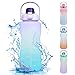 2L Botella Deportiva, Botella Agua con Pajita y Marcador de Tiempo 2 Litros, Water Bottle Niños sin BPA para Bicicleta Fitness Camping Deporte Gym Gimnasio (Morado)