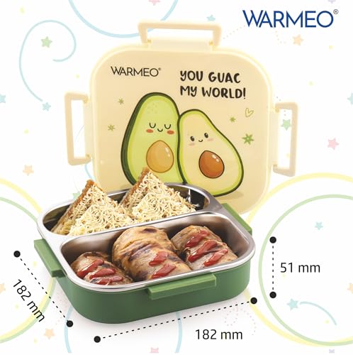 Image of WARMEO Jerry Insulated Lunch Box with Two Compartment BPA Free, Kids Lunch Box,Food Grade Ideal for School, Picnic, Office & Outdoor - 500ml Avocado, Stainless Steel