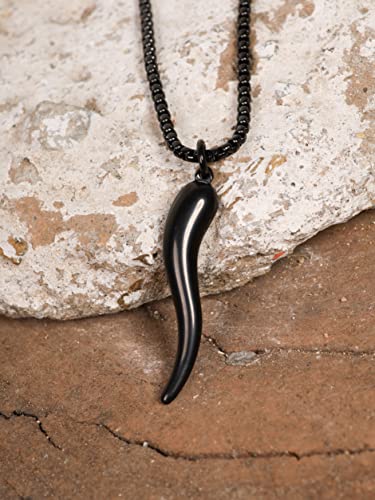 HAQUIL Italian Horn Necklace, Stainless Steel Cornicello Horn Amulet Charm Pendant, Box Chain, Italian Jewelry Gifts4
