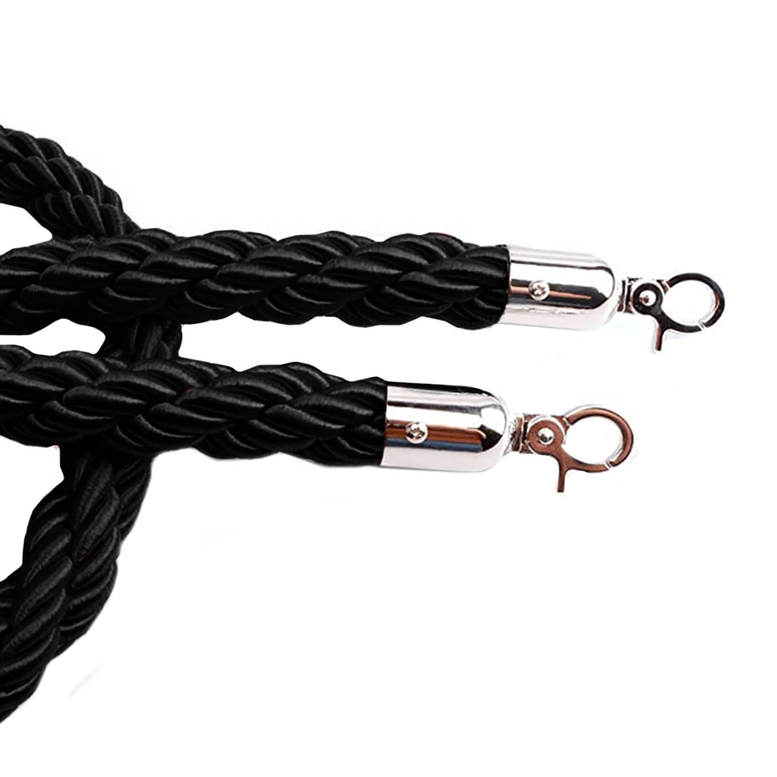Black Nylon Hemp Rope with Silver Hooks - 1.5m (59 inches) VIP Barrier Rope for Crowd Control, Event Entrances, Restaurants & Hotels