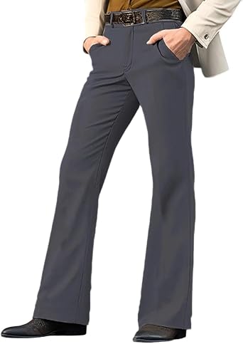 80s Disco Pants for Men Bell Bottom Dress Pants Elegant Dancing Stage Performance Flat Front Stretch Trousers