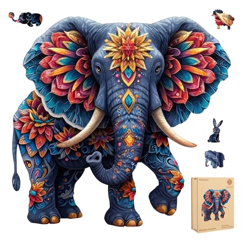 Delobil Elephant Wooden Puzzles for Adults, Jigsaw Puzzles 200 Pieces, Unique Shape Puzzles with Wooden Box, 11.2" x 10.8"Family Game Gift, Fun Challenging Puzzles for Adults and Kids - image 1
