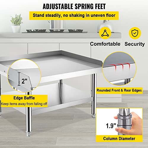 Image of VEVOR Stainless Steel Equipment Grill Stand, 36 x 30 x 24 Inches Stainless Table, Grill Stand Table with Adjustable Storage Undershelf, Equipment Stand Grill Table for Hotel, Home, Restaurant Kitchen