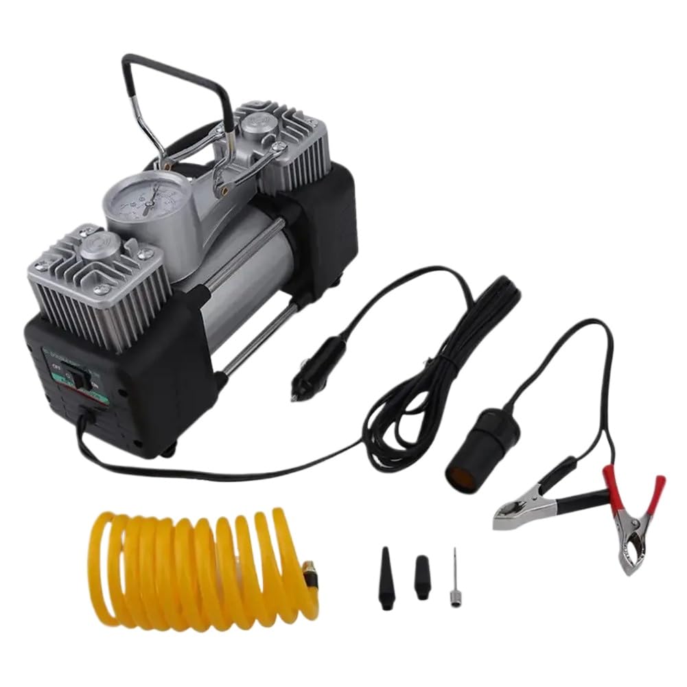 Compressore d'aria per auto 12V con doppio cilindro in acciaio inossidabile, motore da 300 W, pressione massima 150 PSI, tasso di gonfiaggio 60 l/min per pneumatici per auto e veicoli a 12 V