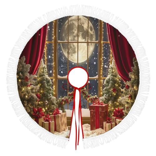 Jupe d'arbre de Noël couverture de base ronde décorations de fête à domicile lune - 2