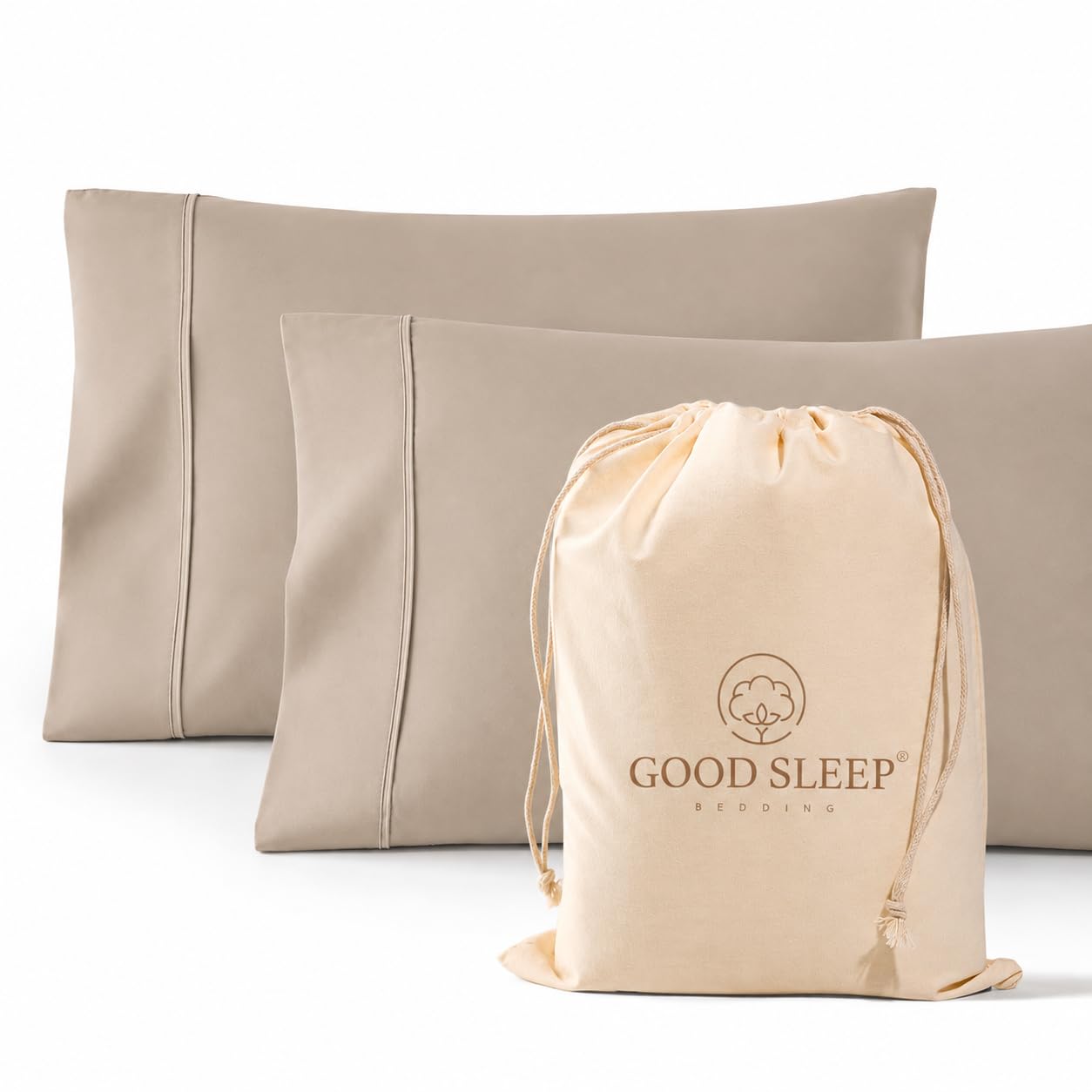 1000 TC Beige King Pillowcases Set of 2 100% Egyptian Cotton Pillow Cases with Long Staple Cotton & Sateen Weave, Silky Soft Hotel - Like Bed Pillow Covers for Comfy Sleeping, Snug Fit
