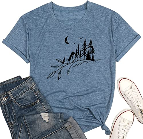 Camping Tshirts Shirts For Women Funny T Shirts With Mountain Sayings Summer Comfy Short Sleeve Loose Fit Plus Size Hiking Camping Clothes (Blue Xxl) #TOP4