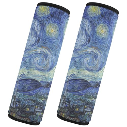 Image of Seat Belt Cover Pad 2 Pcs Soft Seat Strap Cover Cute Protector Support Head Neck Shoulder for Car Seats High Chair Backpack (10x7.7in) Vangogh Starry Night