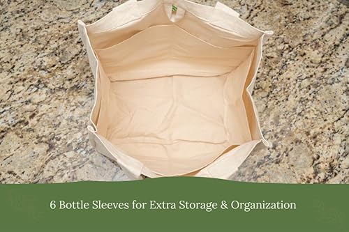 Image of Best Canvas Grocery Shopping Bags - Cloth Grocery Tote Bags - Reusable Cotton Grocery Tote Bags with Bottle Sleeves